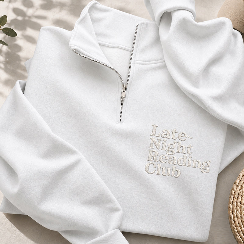 Embroidered Late-night Reading Club Classic Quarter Zip Sweatshirt