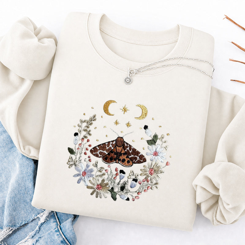 Embroidered Cottagecore Moth Classic Crewneck Sweatshirt
