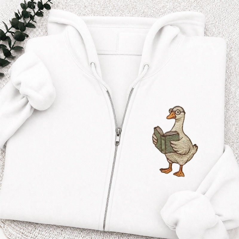 Embroidered Reading Goose Classic Adult Unisex Full Zip Hoodie