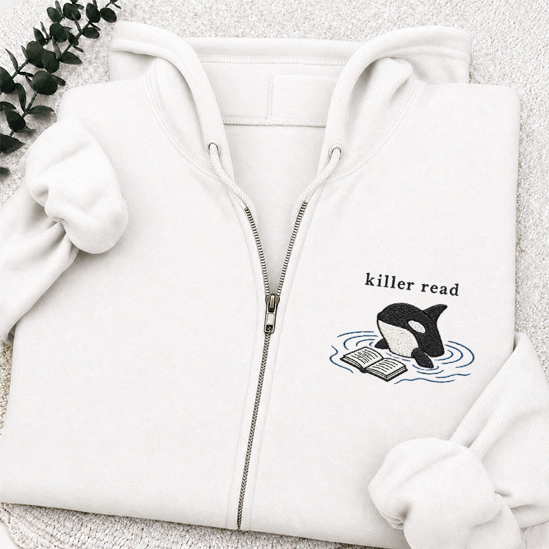 Embroidered Killer Read Orca Classic Full Zip Hoodie