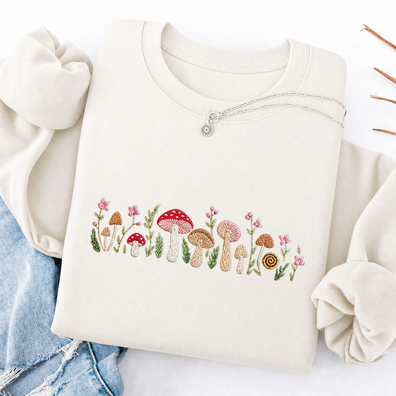 Embroidered Enchanted Mushroom Classic Crewneck Sweatshirt