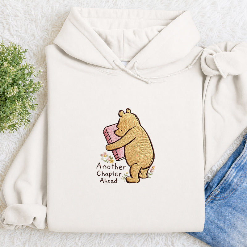 Embroidered Reading Bear Another Chapter Classic Adult Unisex Hoodie