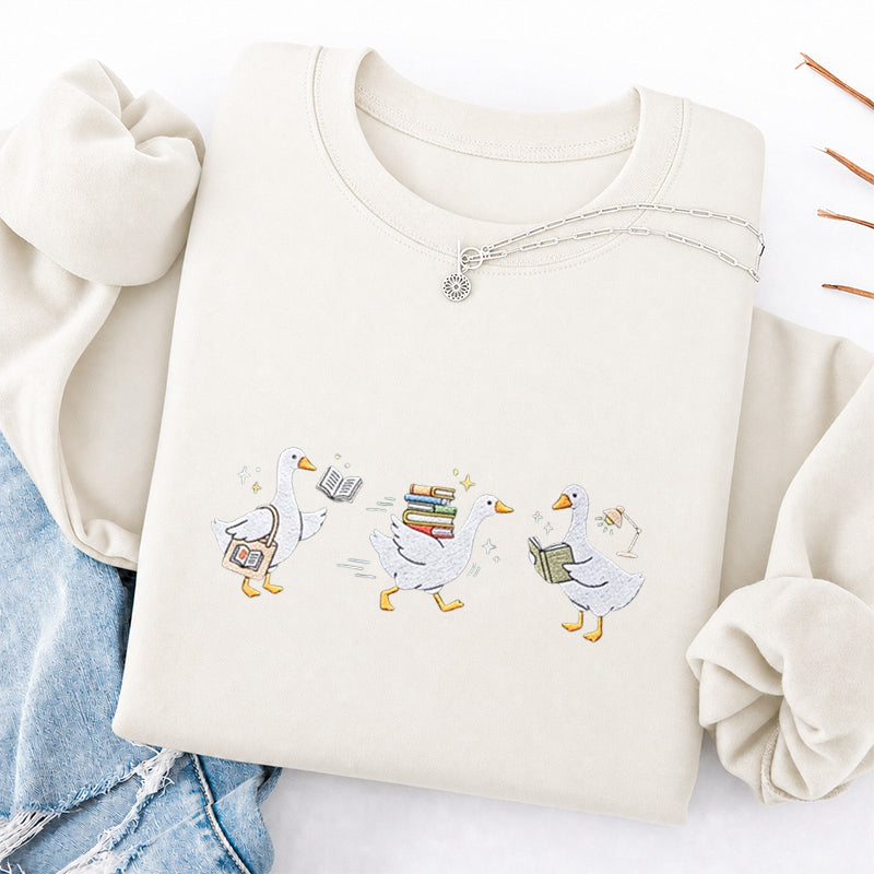 Embroidered Bookish Goose Classic Crewneck Sweatshirt