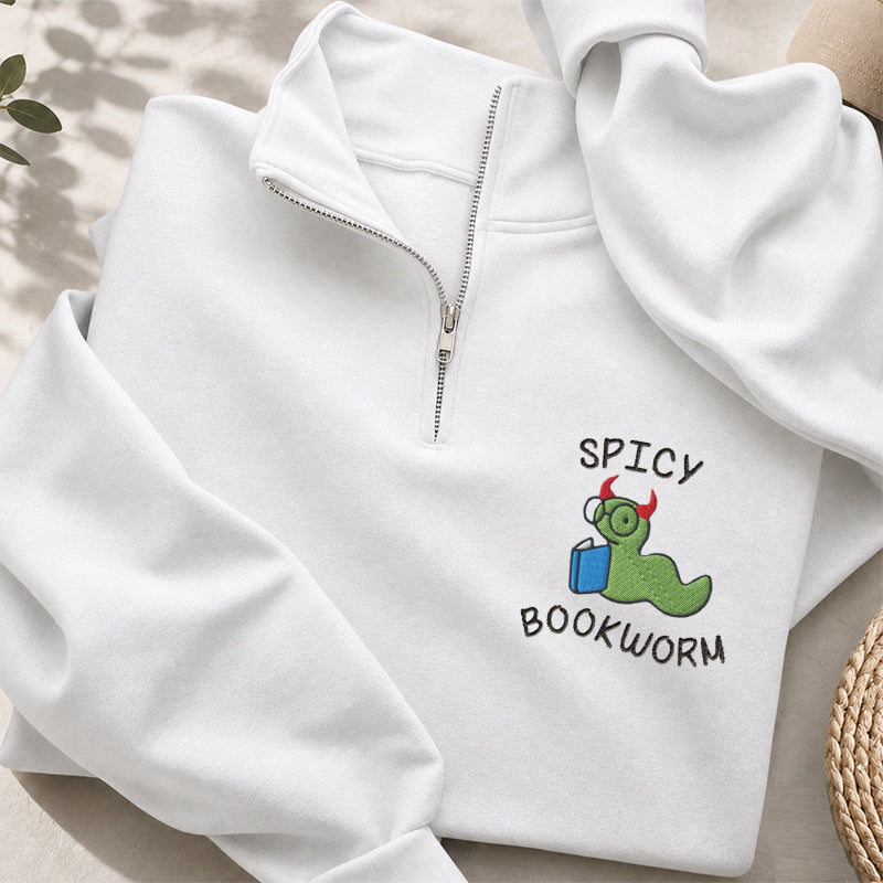 Embroidered Spicy Bookworm Classic Quarter Zip Sweatshirt