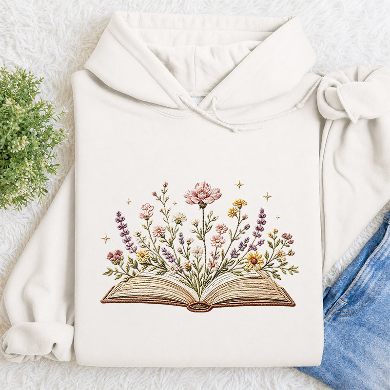 Embroidered Floral Book Classic Adult Unisex Hoodie