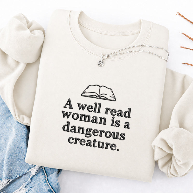 Embroidered A Well Read Woman Classic Crewneck Sweatshirt