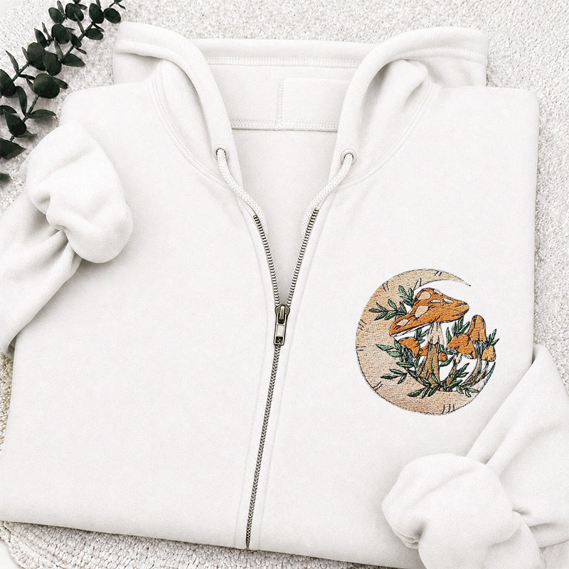 Embroidered Mushroom Moon Classic Adult Unisex Full Zip Hoodie