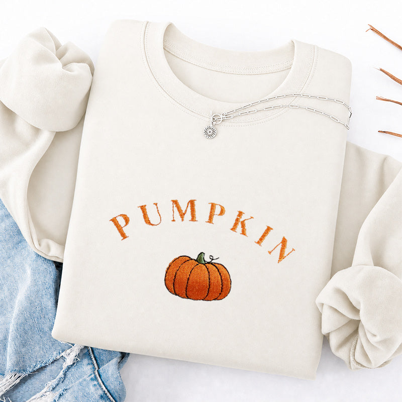 Embroidered Cute Pumpkin Classic Crewneck Sweatshirt