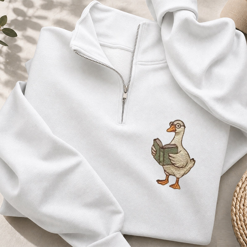 Embroidered Reading Goose Classic Quarter Zip Sweatshirt