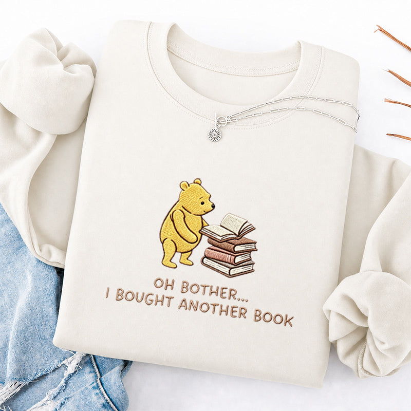 Embroidered Funny Bear Reading Books Classic Crewneck Sweatshirt