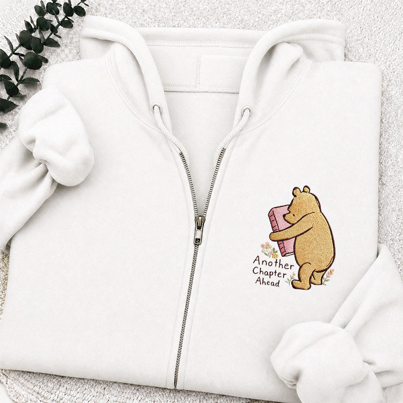 Embroidered Reading Bear Another Chapter Classic Adult Unisex Full Zip Hoodie