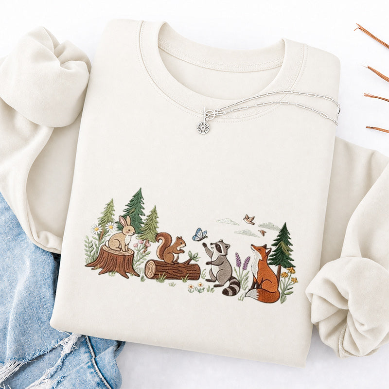 Embroidered Woodland Animals Classic Crewneck Sweatshirt
