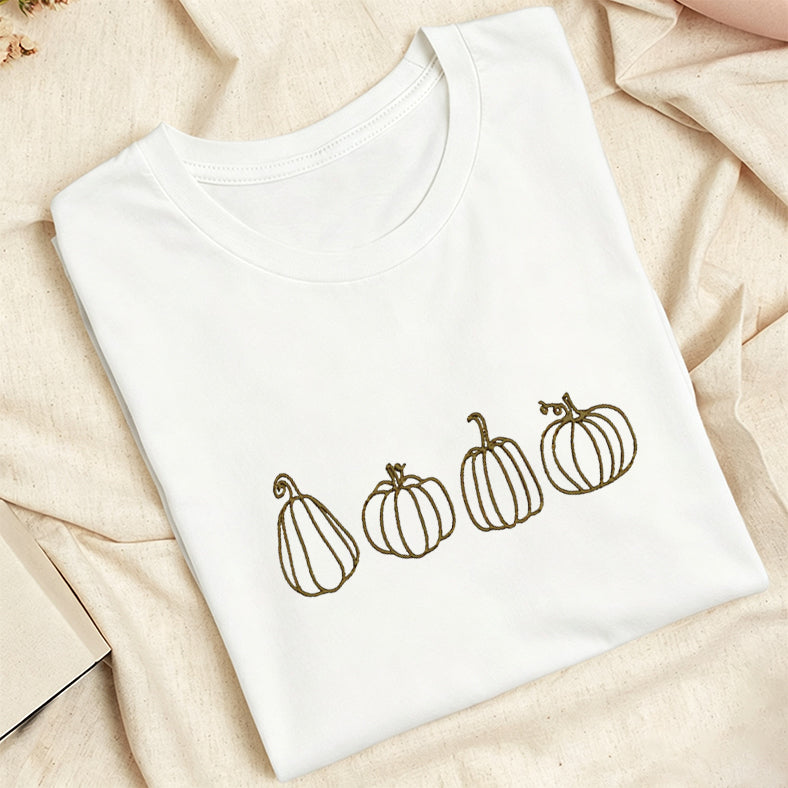 Embroidered Pumpkins Classic Adult Unisex Crew Neck T-Shirt