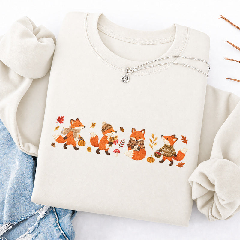 Embroidered Autumn Fox Classic Crewneck Sweatshirt