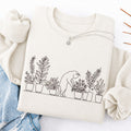 Embroidered Cat and Plant Lover Classic Crewneck Sweatshirt