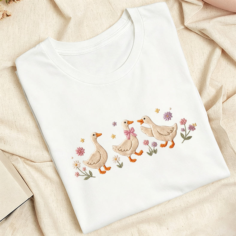 Embroidered Floral Goose Classic Adult Unisex Crew Neck T-Shirt