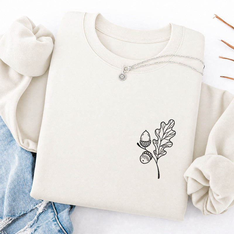 Embroidered Acorns And Leaves Classic Crewneck Sweatshirt