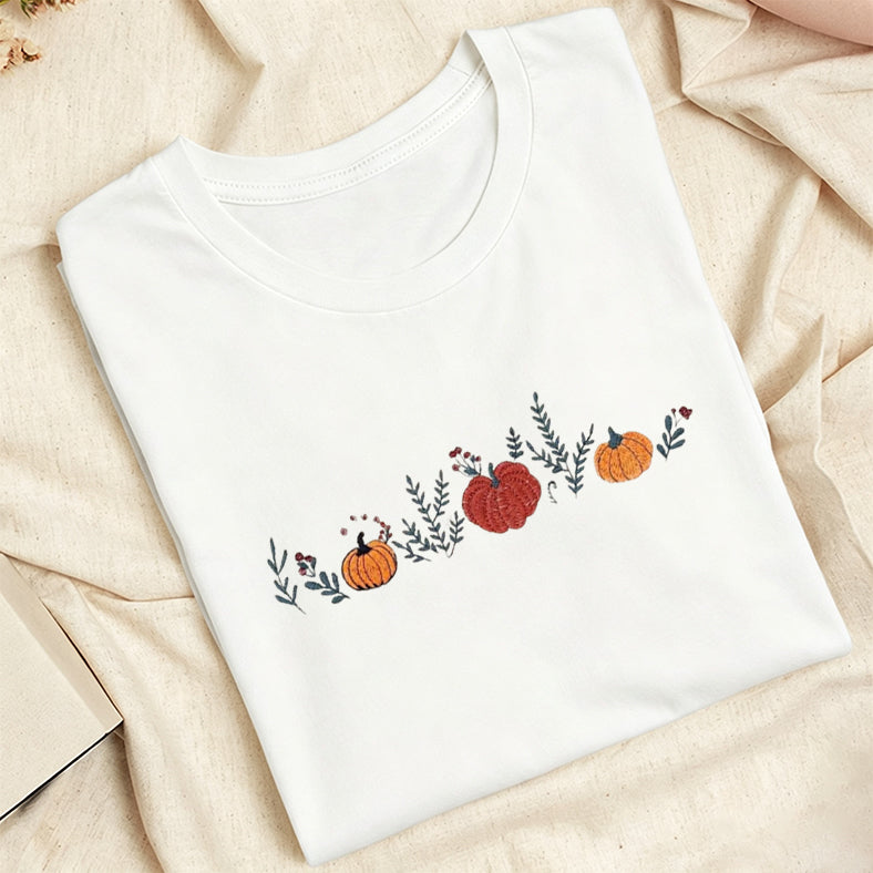 Embroidered Fall Enchanted Pumpkins Classic Adult Unisex Crew Neck T-Shirt