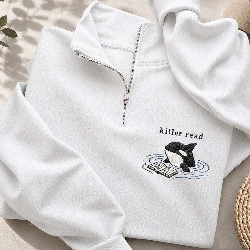 Embroidered Killer Read Orca Classic Quarter Zip Sweatshirt
