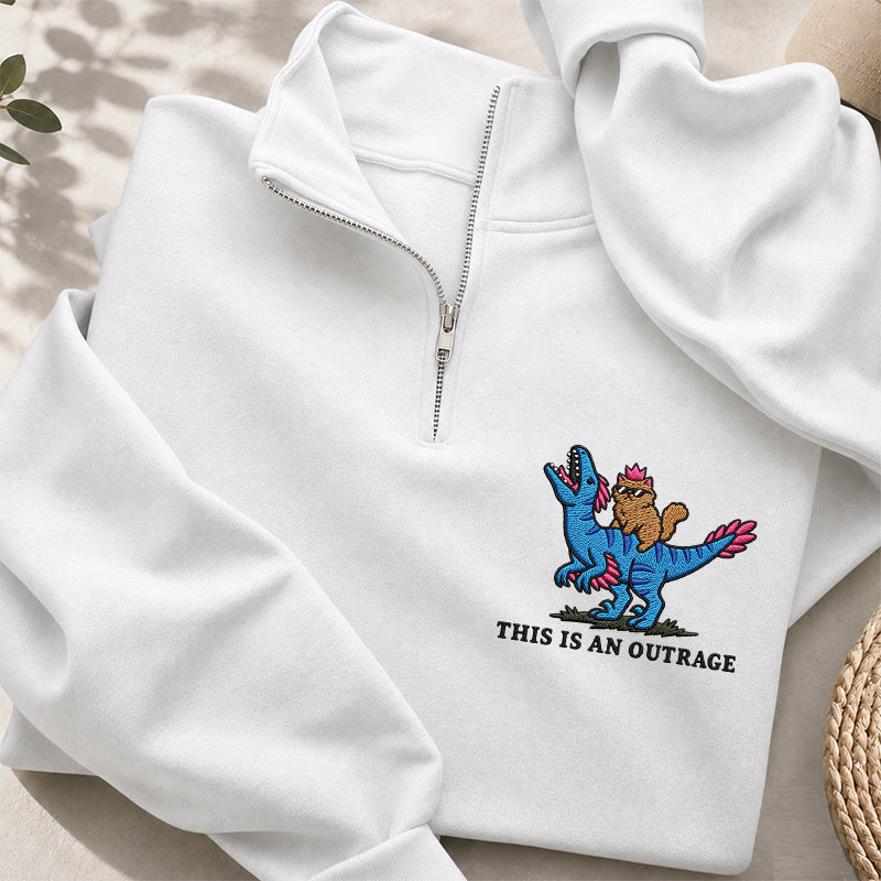 Embroidered This Is An Outrage Book Lover Classic Quarter Zip Sweatshirt