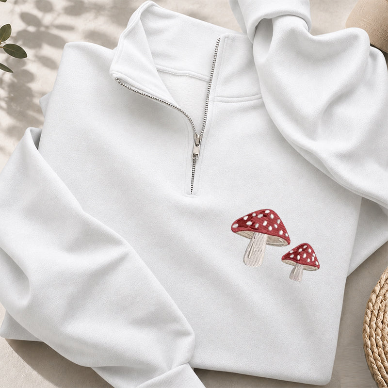 Embroidered Mushrooms Classic Quarter Zip Sweatshirt