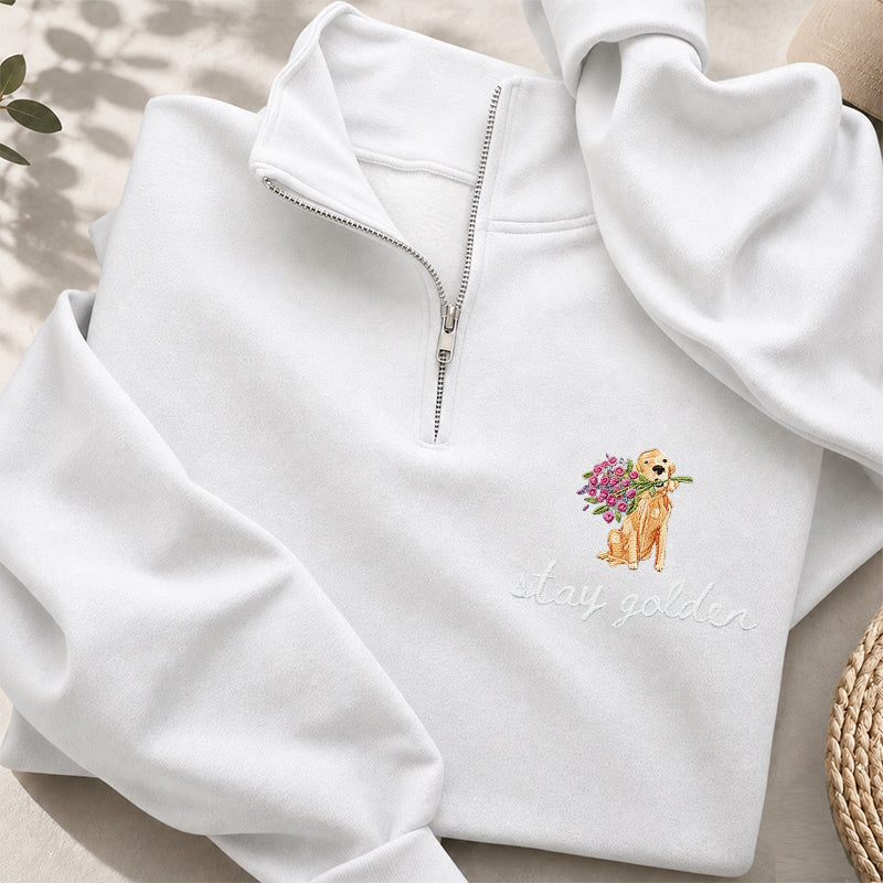 Embroidered Stay Golden Classic Quarter Zip Sweatshirt