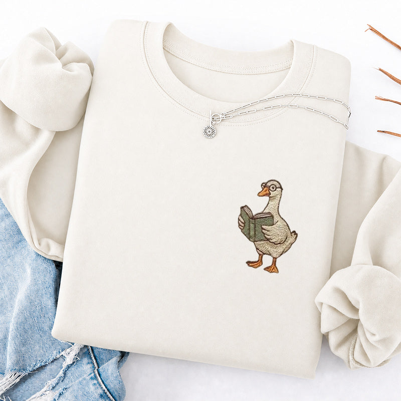 Embroidered Reading Goose Classic Crewneck Sweatshirt