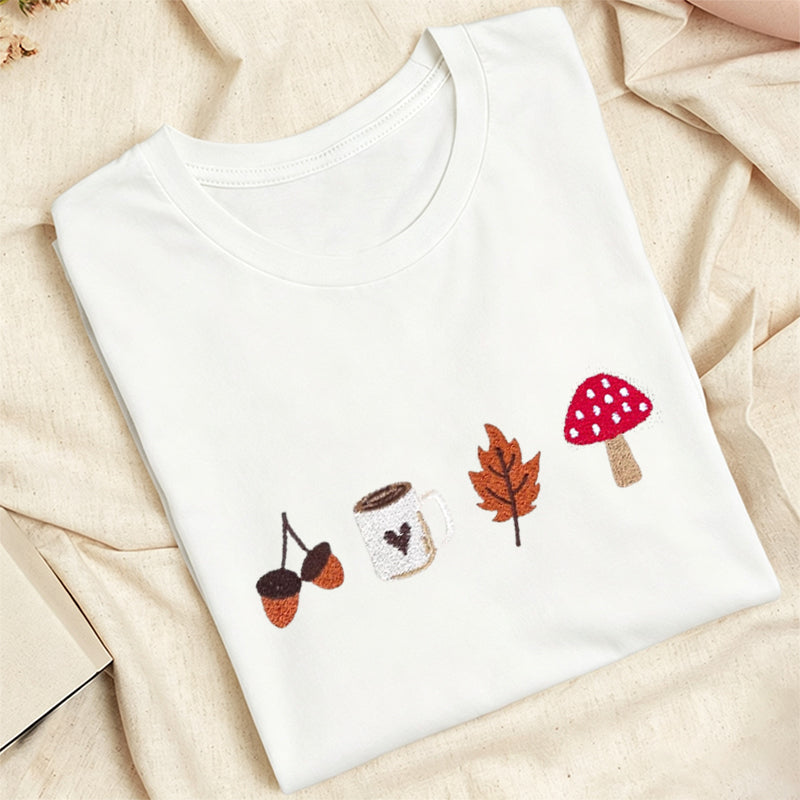 Embroidered Cozy Autumn Classic Adult Unisex Crew Neck T-Shirt