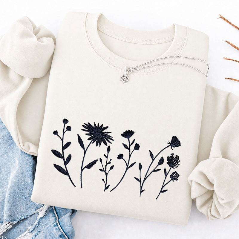 Embroidered Floral Cottagecore Classic Crewneck Sweatshirt