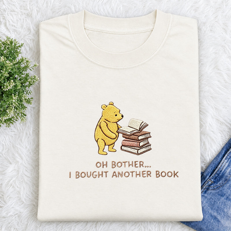 Embroidered Funny Bear Reading Books Classic Crew Neck T-Shirt