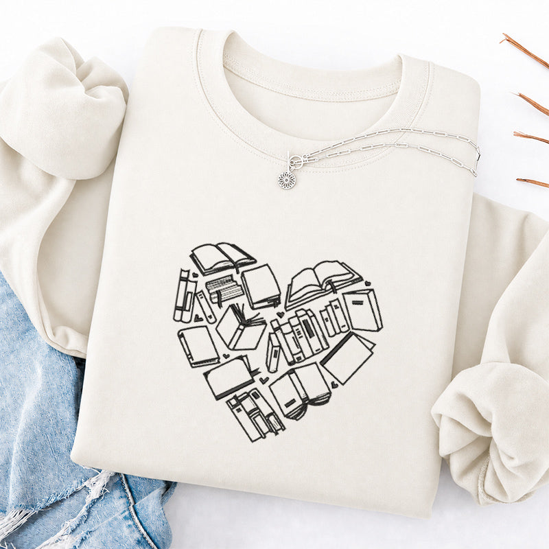 Embroidered Book Heart Classic Crewneck Sweatshirt