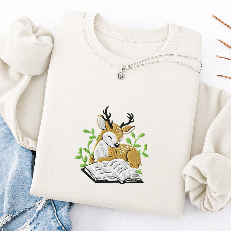 Embroidered Deer Book Classic Crewneck Sweatshirt