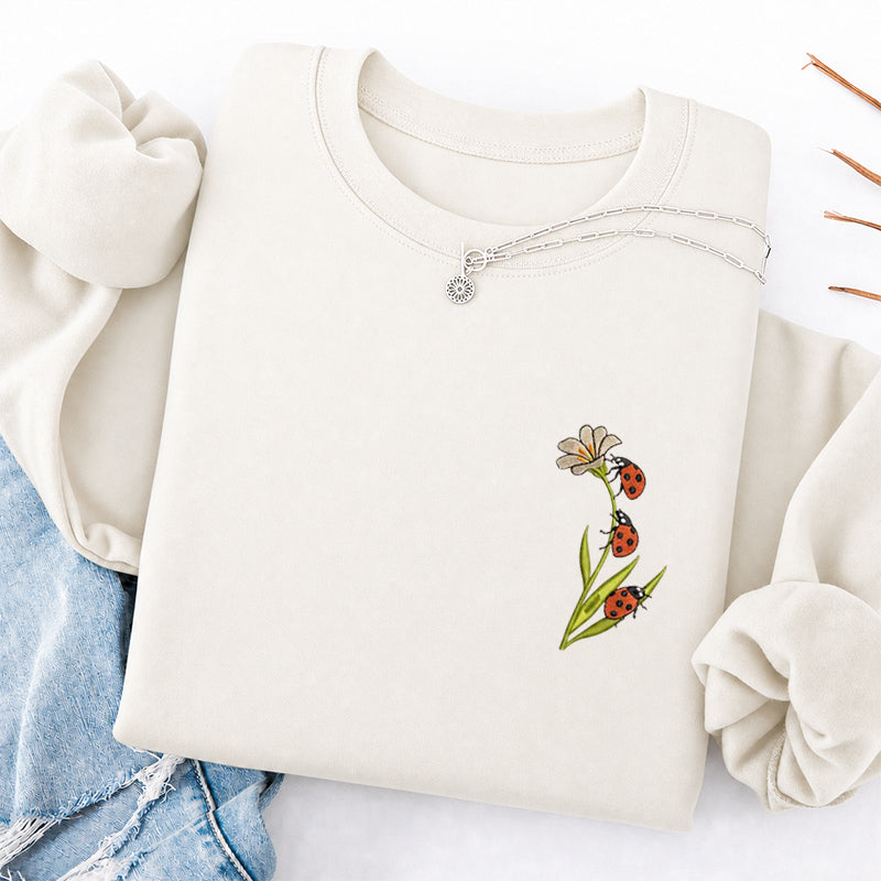 Embroidered Ladybug & Daisy Classic Crewneck Sweatshirt