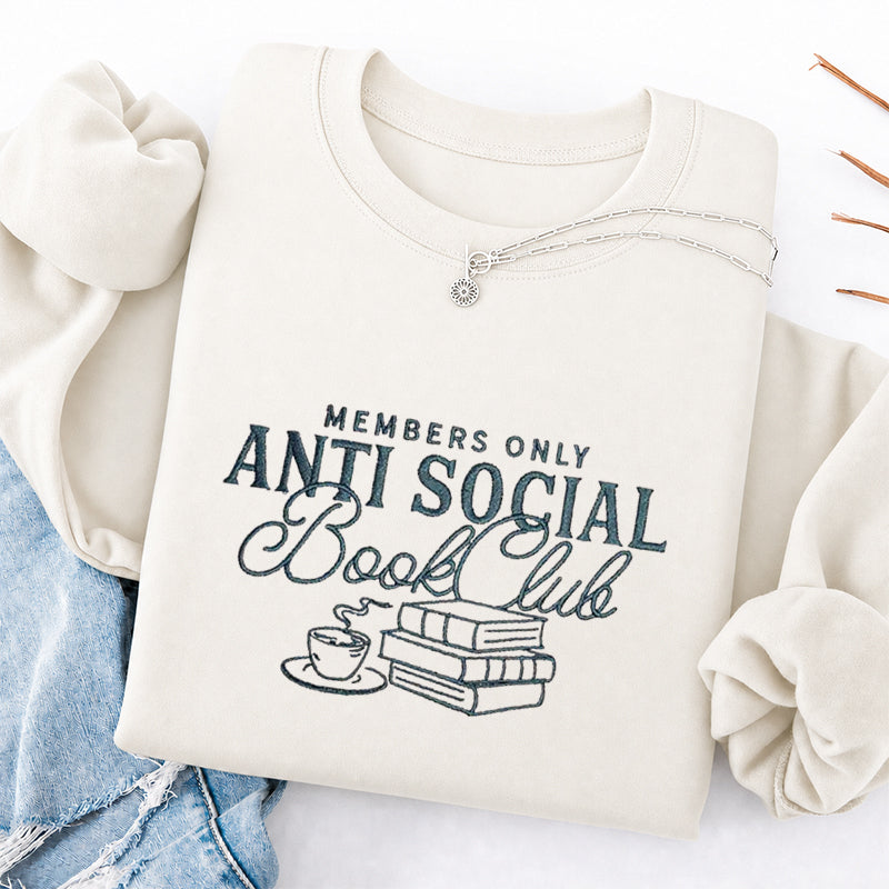 Embroidered Anti Social Book Club Classic Crewneck Sweatshirt