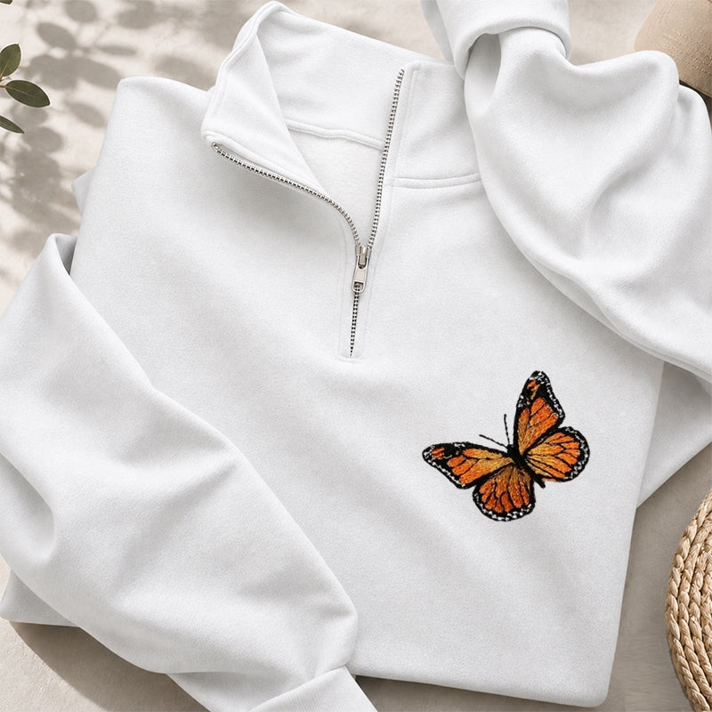 Embroidered Monarch Butterfly Classic Quarter Zip Sweatshirt