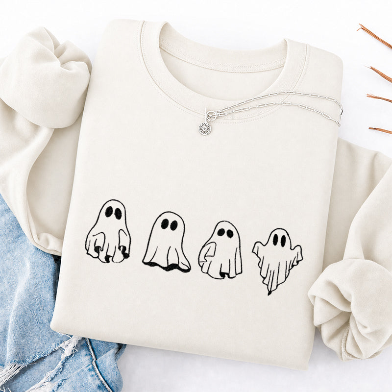 Embroidered Treat Or Trick Ghosts Halloween Classic Crewneck Sweatshirt