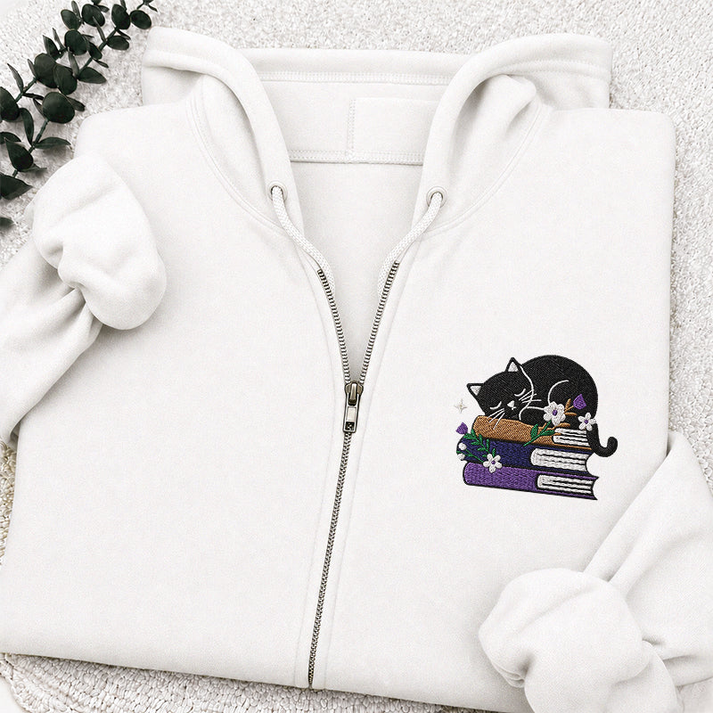 Embroidered Cat Book Classic Full Zip Hoodie
