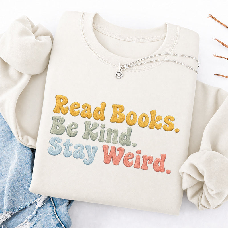 Embroidered Read Book Be Kind Classic Crewneck Sweatshirt