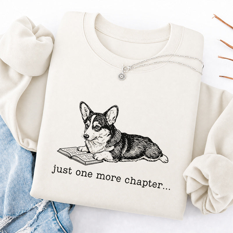 Embroidered One More Chapter Corgi Classic Crewneck Sweatshirt