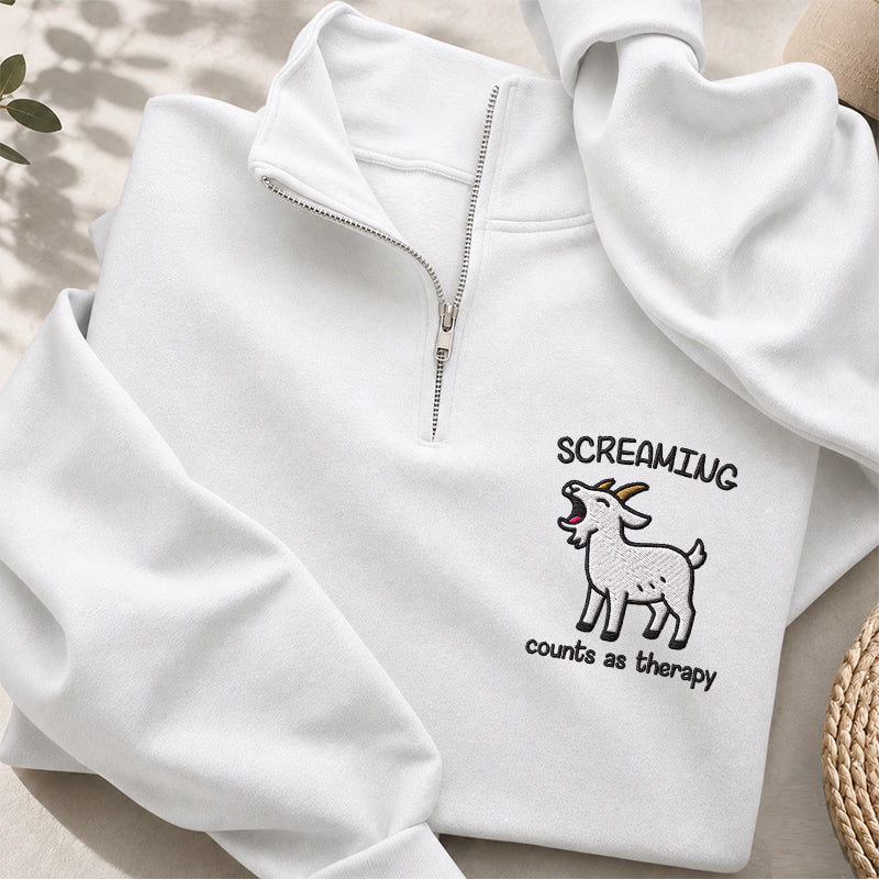 Embroidered Screaming Goat Classic Quarter Zip Sweatshirt