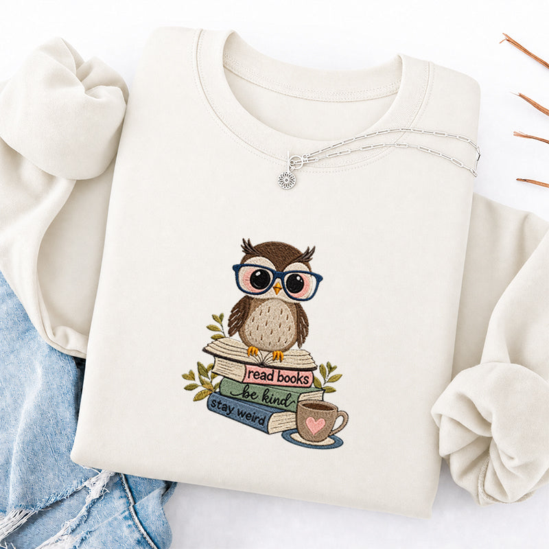 Embroidered Read Books Be Kind Owl Classic Crewneck Sweatshirt