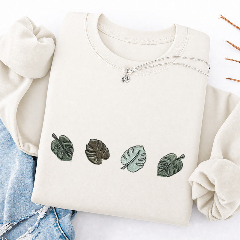 Embroidered Monstera Plant Classic Crewneck Sweatshirt
