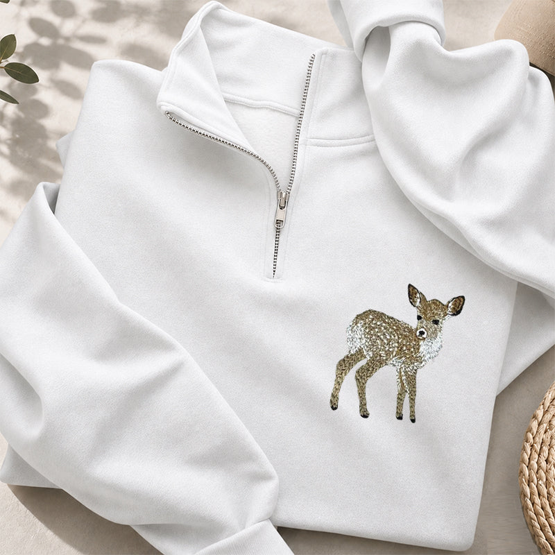 Embroidered Forest Deer Classic Quarter Zip Sweatshirt