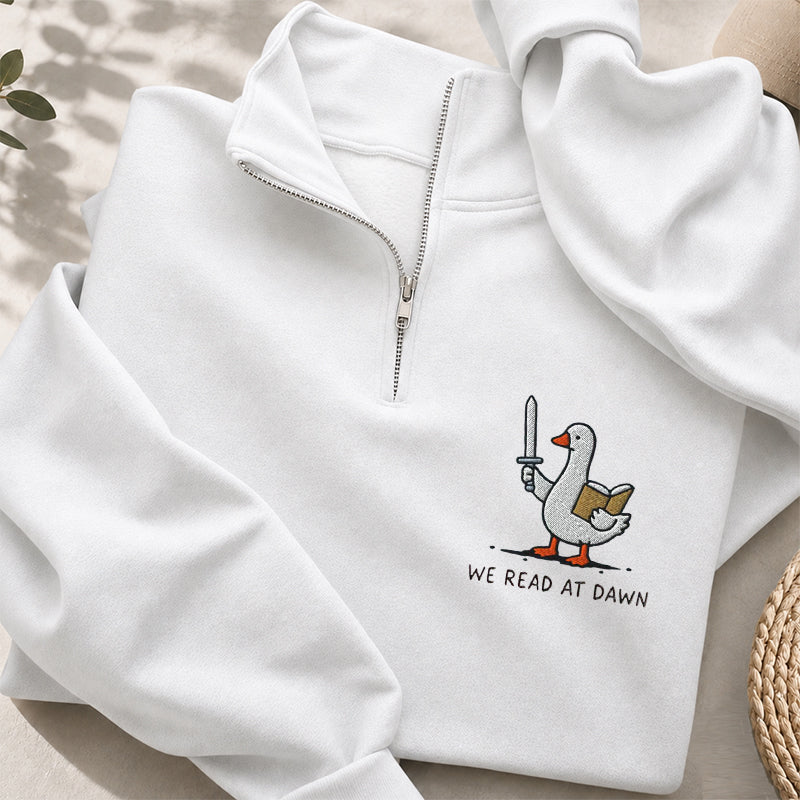 Embroidered We Read At Dawn Goose Classic Quarter Zip Sweatshirt