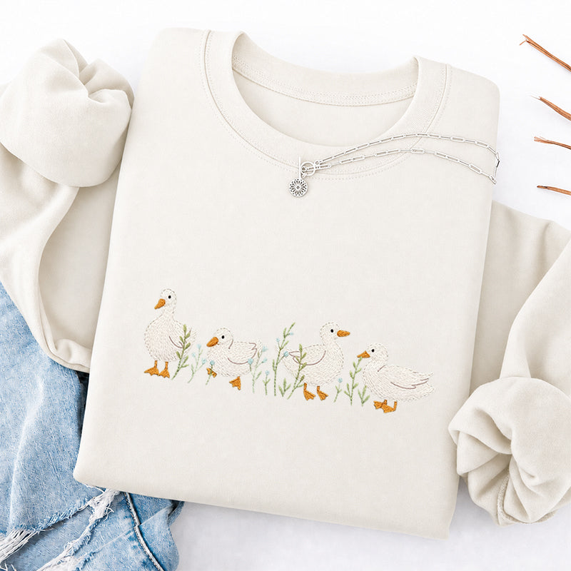 Embroidered Floral Ducks Classic Crewneck Sweatshirt