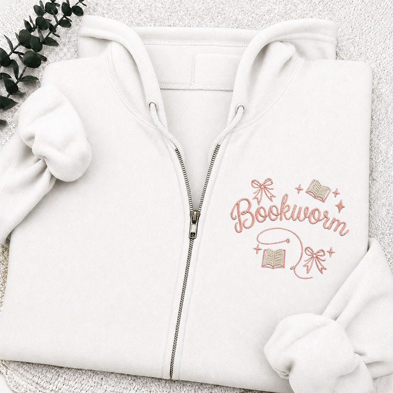 Embroidered Funny Bookworm Classic Full Zip Hoodie