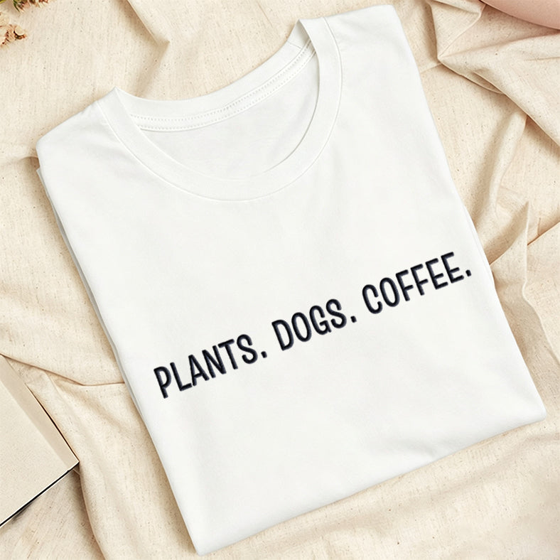 Embroidered Plant Dog Coffee Classic Adult Unisex Crew Neck T-Shirt