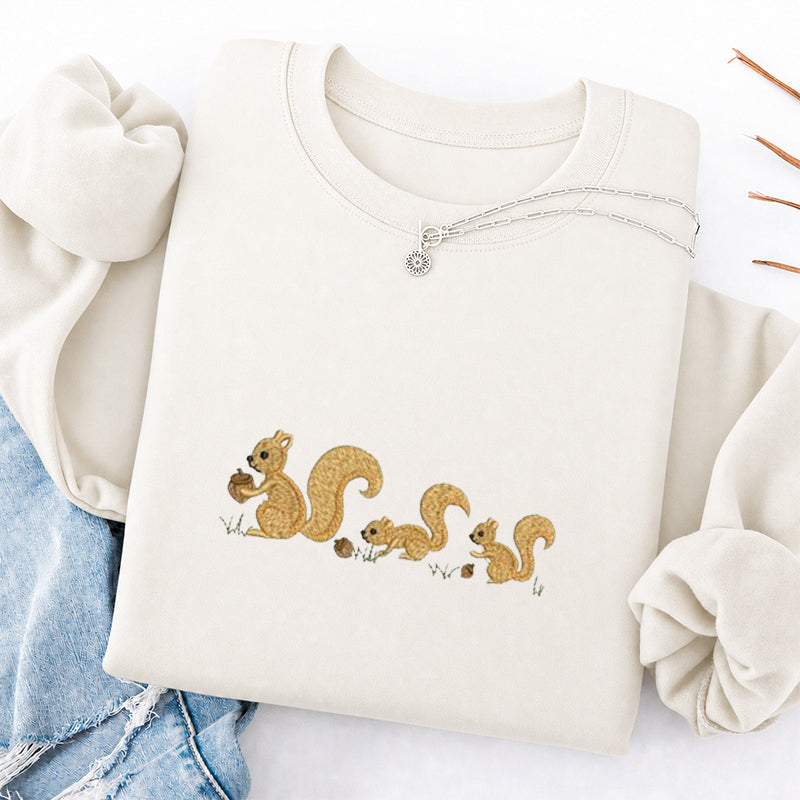 Embroidered Cute Squirrels Classic Crewneck Sweatshirt