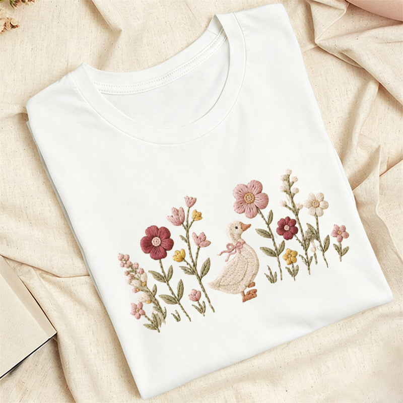 Embroidered Silly Goose Wildflower Classic Adult Unisex Crew Neck T-Shirt