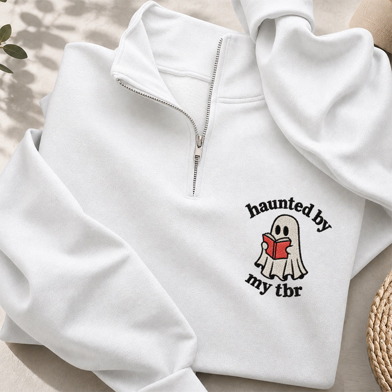 Embroidered Haunted By My TBR Classic Quarter Zip Sweatshirt